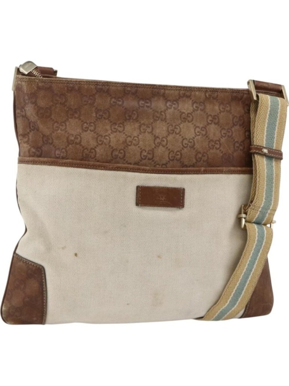 GUCCI GG Canvas Guccissima Bag Canvas Leather Beige Silver 161822
